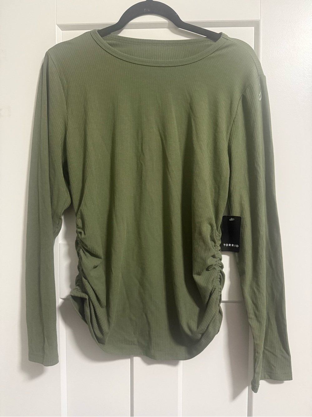 torrid Olive Ribbed Long Sleeve Top with Side Ruching